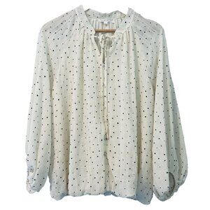 Women's XL Ivory Polka dot Relaxed Ballon Sleeve Soft Flowy Cottage Chic Blouse